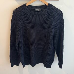 APC Black 100% Cotton Waffle Knit‎ Crewneck Sweater Large